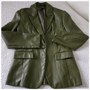Olive Green Tailored Faux Leather Blazer size 8